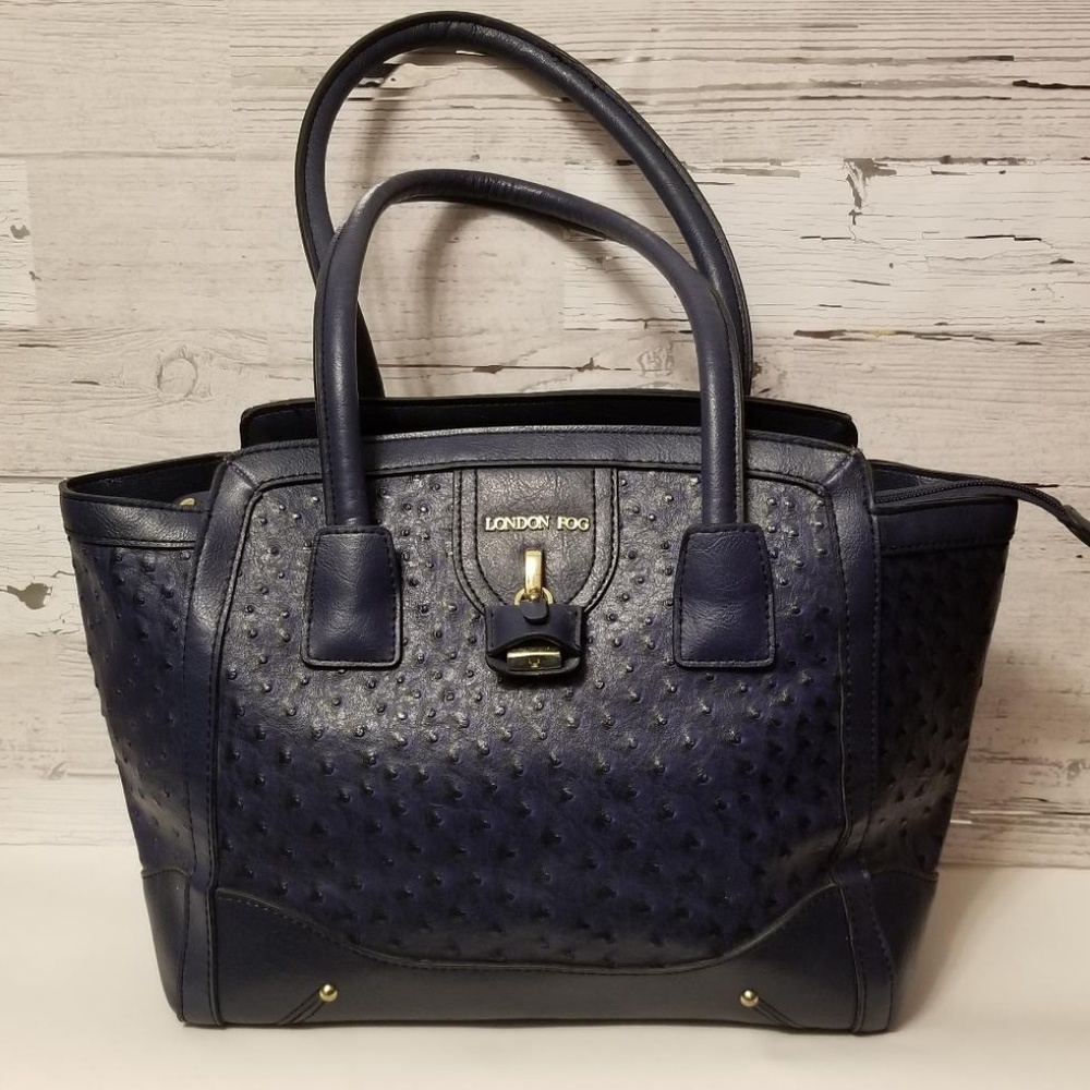 Fabulous Navy Blue Ostrich London Fog Satchel
